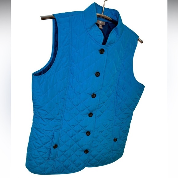 J. JILL BLUE QUILTED COLLARED BUTTON-UP VEST JACKET, SIZE M - Picture 3 of 11
